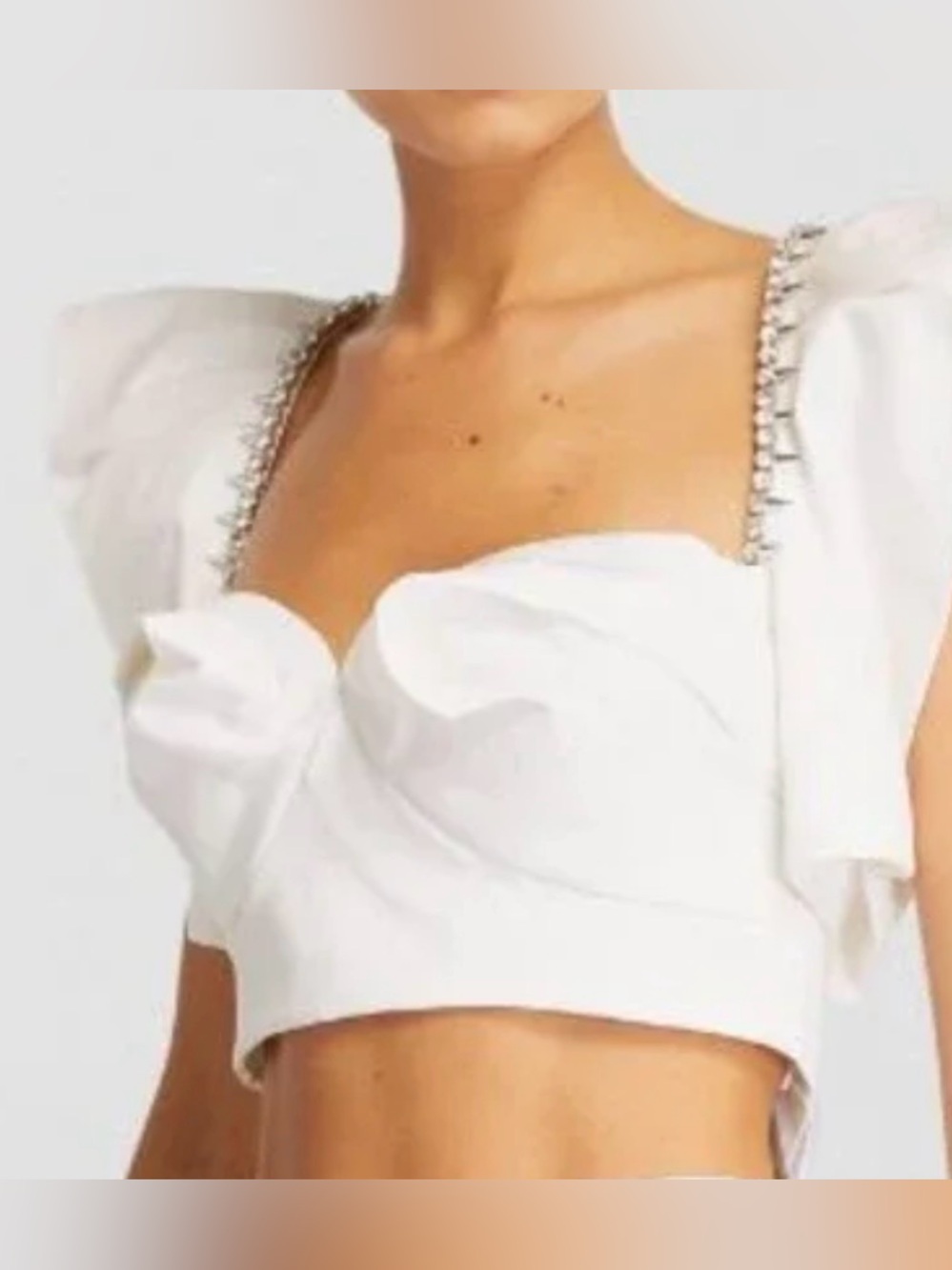 AREA $795 NWT Women's White Crystal Trim Poplin Top Size 4